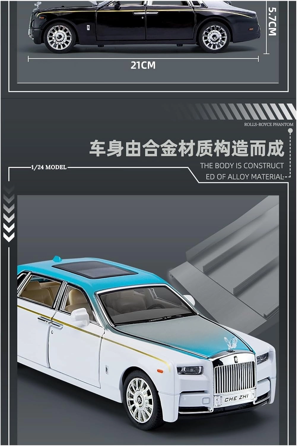 Die Casting 1:32 1:24 1:18 for Rolls-Royce Phantom Cullinan Alloy Simulation Car Model Sound and Light Pull-Back Miniature Model Collection Presents(1:32 White)