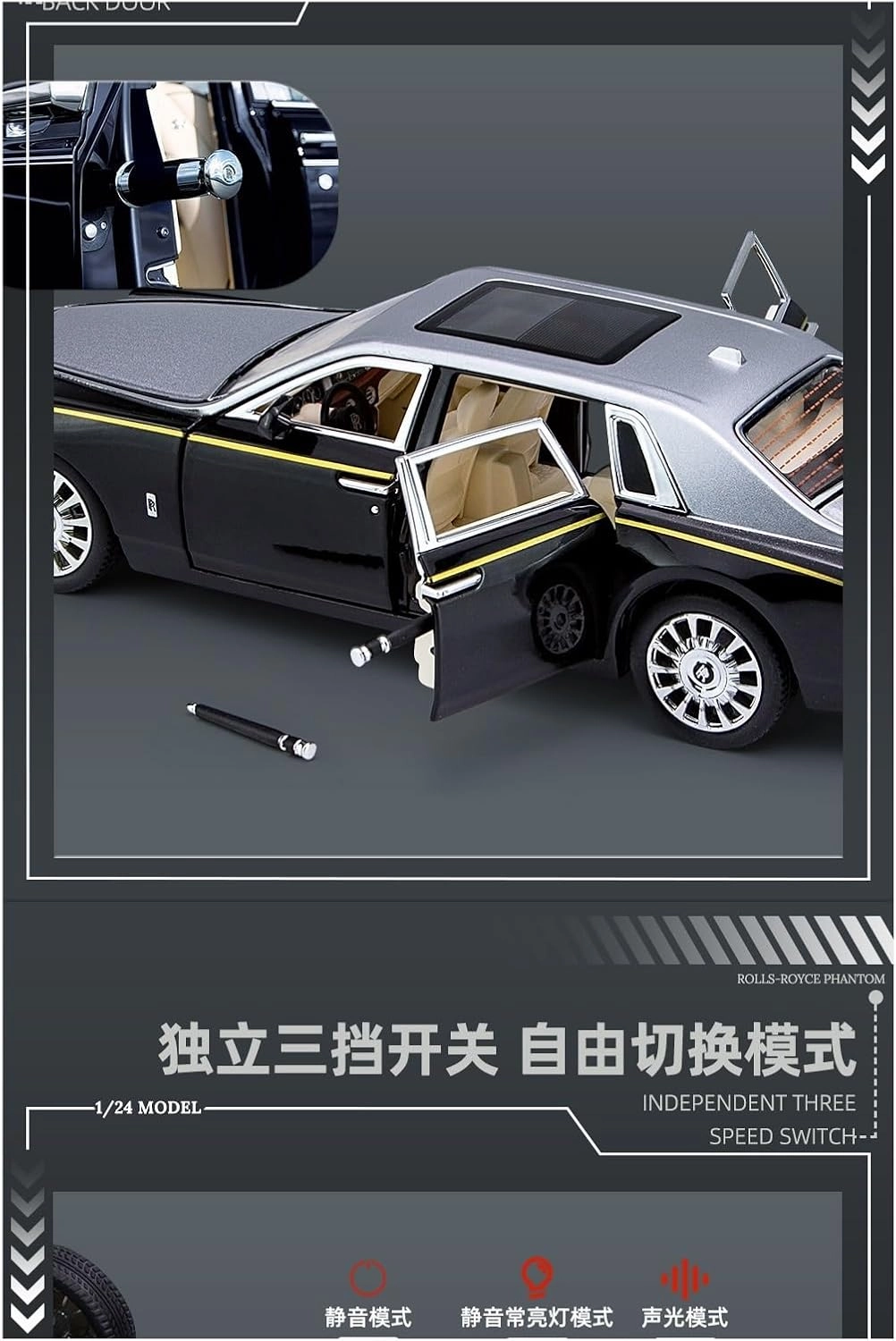 Die Casting 1:32 1:24 1:18 for Rolls-Royce Phantom Cullinan Alloy Simulation Car Model Sound and Light Pull-Back Miniature Model Collection Presents(1:32 White)