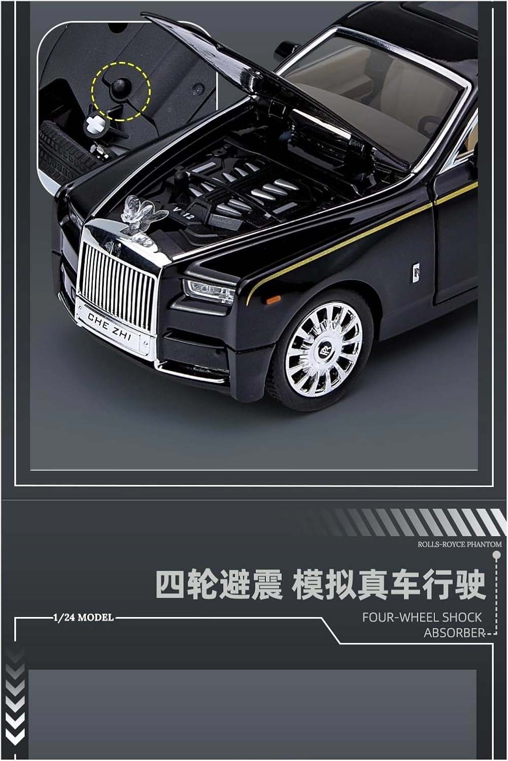 Die Casting 1:32 1:24 1:18 for Rolls-Royce Phantom Cullinan Alloy Simulation Car Model Sound and Light Pull-Back Miniature Model Collection Presents(1:32 White)