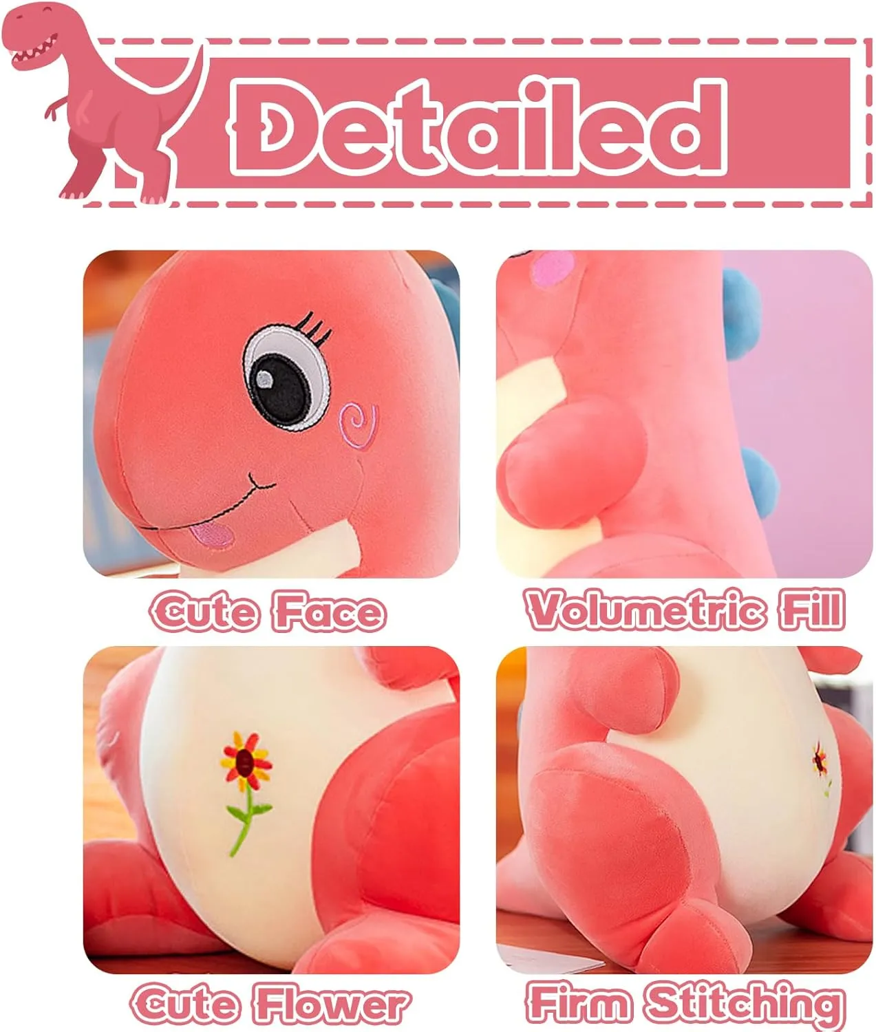 Dinosaur Plush Toys, Soft and Cuddly Dinosaur Interactive Plush Pillow Doll, Suitable for Ages 3 and Up (Red Tyrannosaurus)