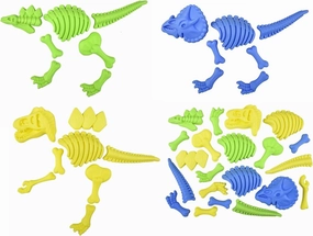 Dinosaur Fossil Sand Mold Beach Set (3 Dinosaurs Yellow, Green and Blue) Plastic. 22 Pcs. Young Paelontologist Kit. in Mesh Bag.