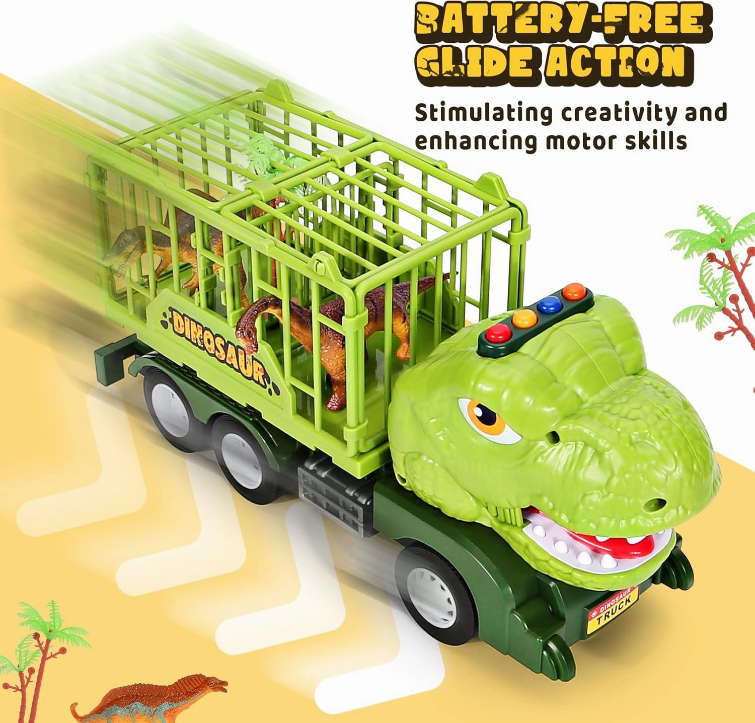 Dinosaur Truck Toys for Kids 2-4 5 Years Old Boys, Monster Truck Toys with Dinosaur Figures and Trees, Capture Jurassic Tyrannosaurus Play Set
