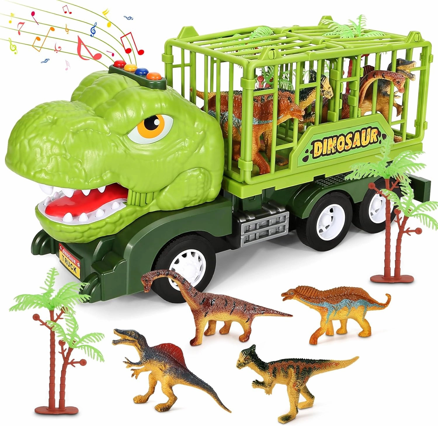 Dinosaur Truck Toys for Kids 2-4 5 Years Old Boys, Monster Truck Toys with Dinosaur Figures and Trees, Capture Jurassic Tyrannosaurus Play Set