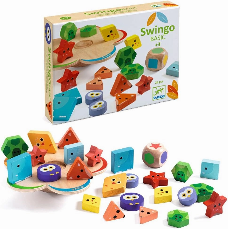 DJECO Basic SwingoBasi Balance Game - Interactive Learning and Recognizing Colorful Geometric Shapes Toy - Educational Toddler & Baby Toys for Girls & Boys, 3  Years