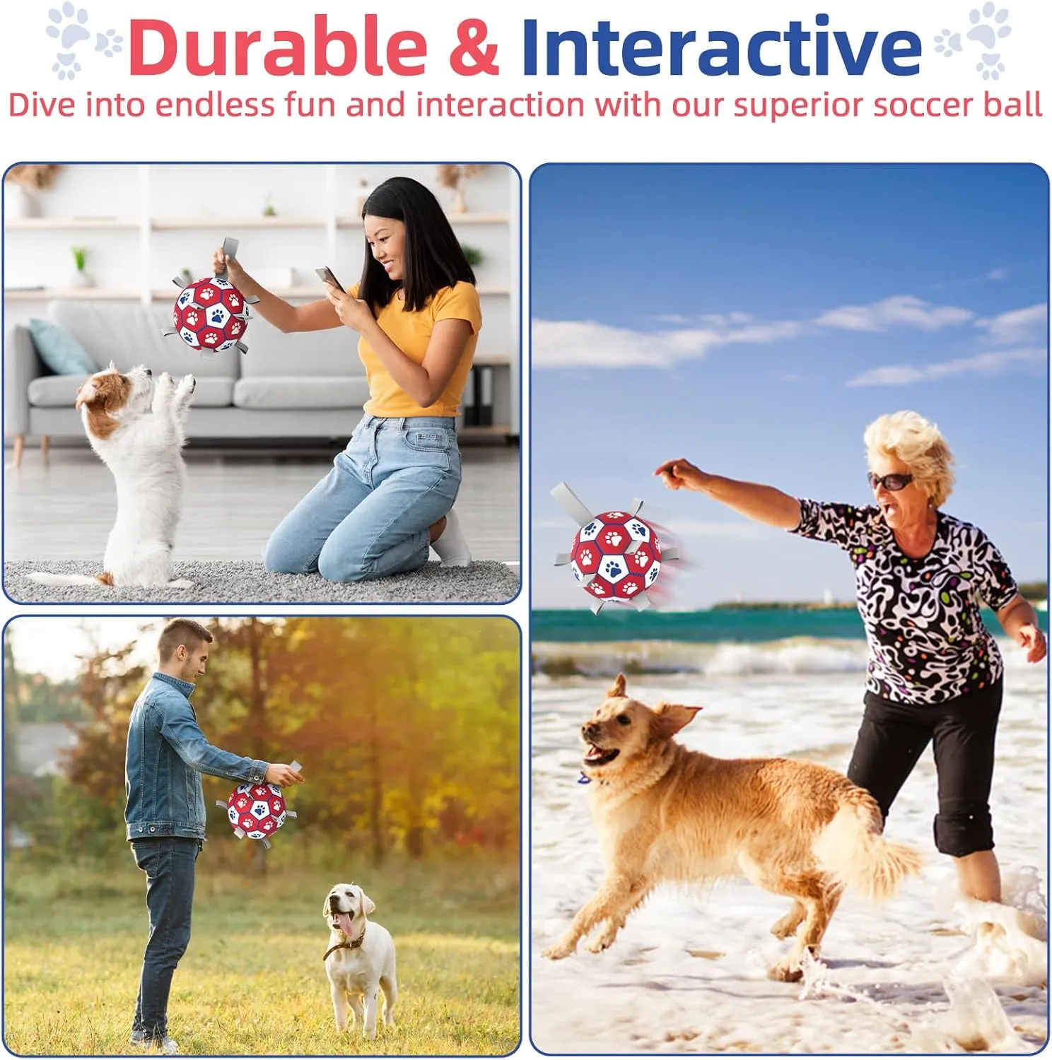 Dog Balls, Interactive Dog Toys for Tug of War, Dog Soccer Ball with 9 Nylon Straps for Indoor Outdoor, Dog Toys for Small Dogs & Medium Gift for Birthday(6 inch)