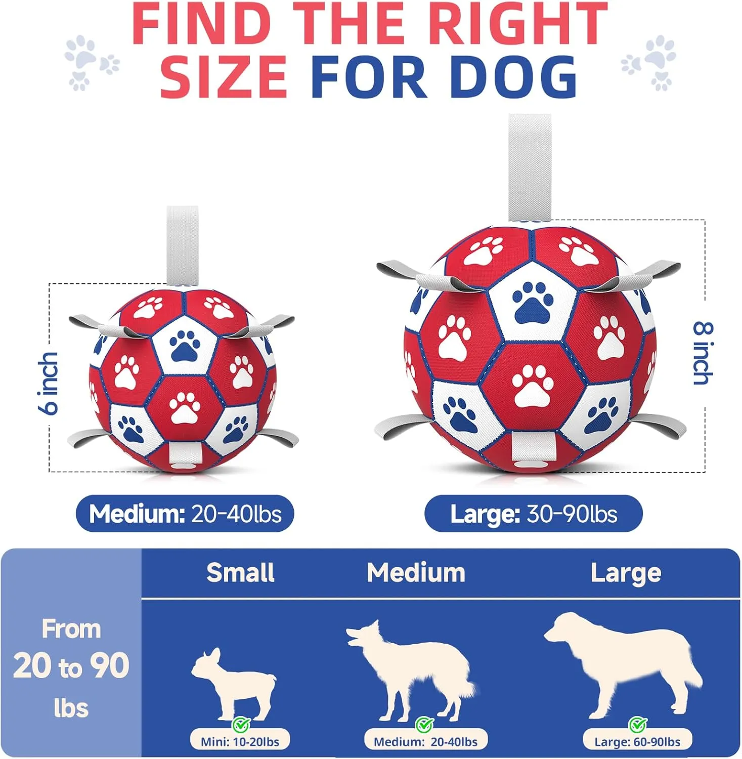 Dog Balls, Interactive Dog Toys for Tug of War, Dog Soccer Ball with 9 Nylon Straps for Indoor Outdoor, Dog Toys for Small Dogs & Medium Gift for Birthday(6 inch)