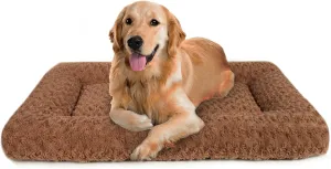 Dog Beds Crate Pad for Medium, Large Dogs, Deluxe Rose Plush Cat Sleeping Mats, Fits Crate Kennel Cage, Anti-Slip Pets Pillow, Washable Ultra Soft Fluffy Dog Bed for Crate (35"x23"Brown)