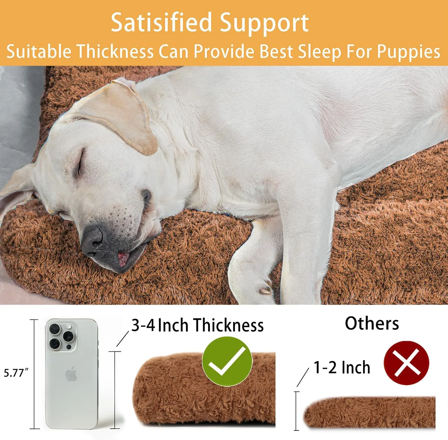 Dog Beds Crate Pad for Medium, Large Dogs, Deluxe Rose Plush Cat Sleeping Mats, Fits Crate Kennel Cage, Anti-Slip Pets Pillow, Washable Ultra Soft Fluffy Dog Bed for Crate (35"x23"Brown)