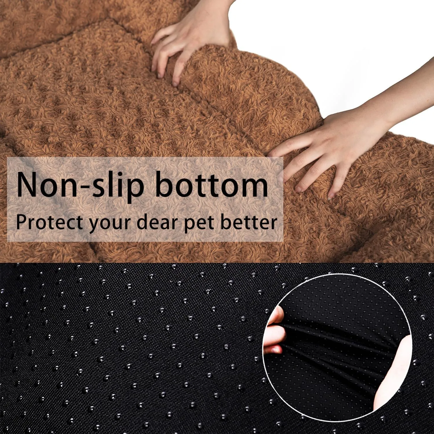 Dog Beds Crate Pad for Medium, Large Dogs, Deluxe Rose Plush Cat Sleeping Mats, Fits Crate Kennel Cage, Anti-Slip Pets Pillow, Washable Ultra Soft Fluffy Dog Bed for Crate (35"x23"Brown)