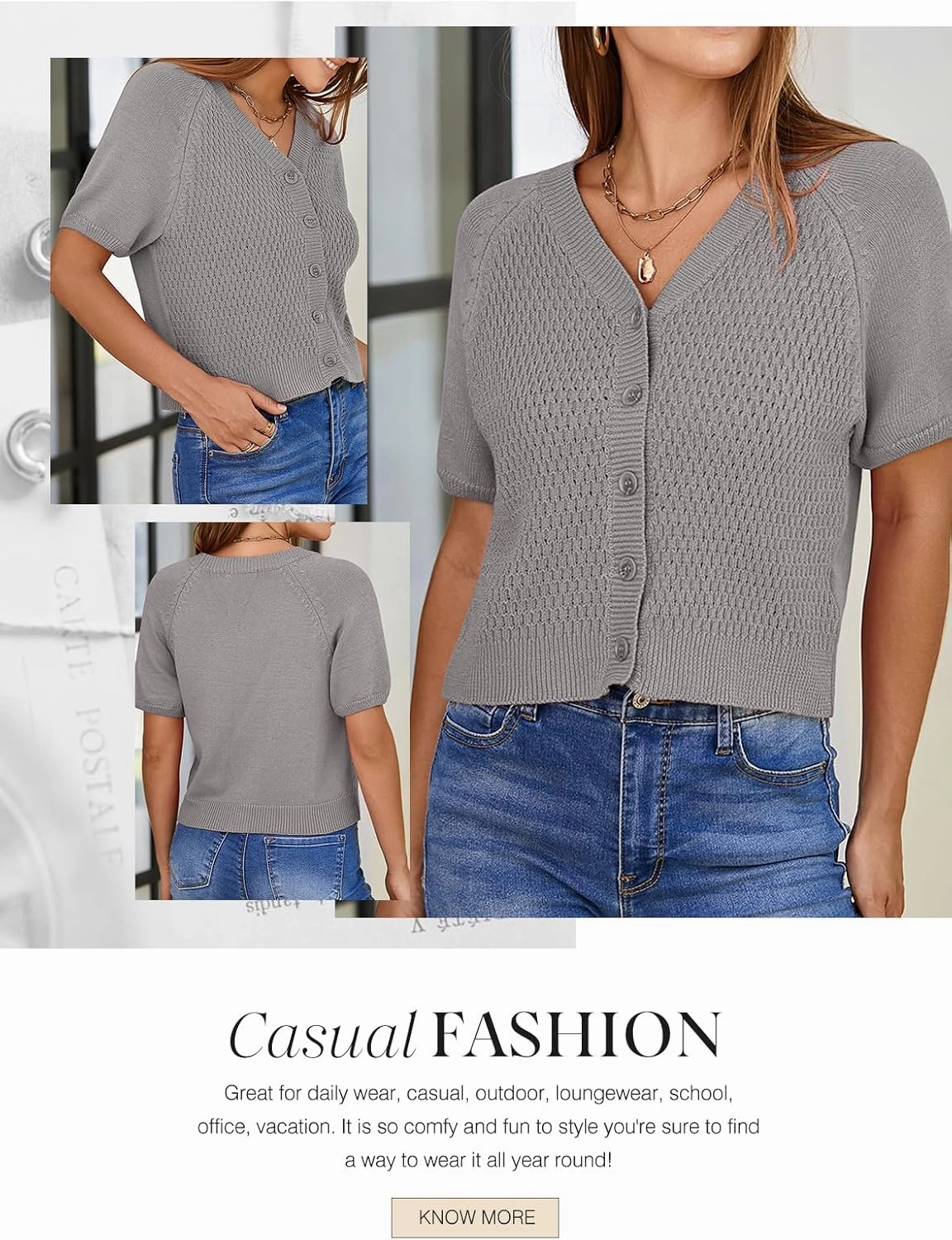 Dokotoo Womens Summer Tops 2024 Trendy V Neck Hollow Out Cropped Button Down Shirts Puff Sleeves Blouses