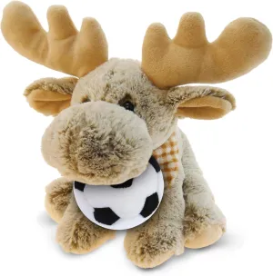 DolliBu Floppy Moose Stuffed Animal with Soccer Ball Plush - Soft Plush Huggable Moose, Adorable Playtime Plush Toy Cute Wildlife Gift for Kids and Adults - 12 Inches