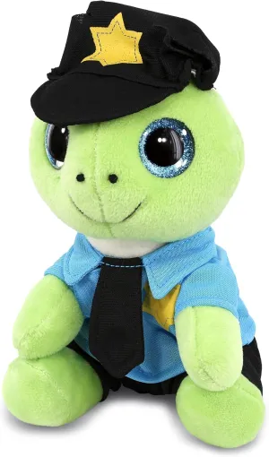 DolliBu Green Sea Turtle Police Officer Plush Toy - Super Soft Sea Turtle Cop Stuffed Animal Dress Up with Cute Cop Uniform and Cap Outfit Gift for Law Enforcement - 8 Inch