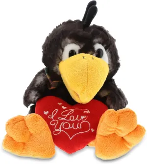 DolliBu I Love You Valentine Plush Sitting Crow - Cute Soft Cuddly Stuffed Animal with Red Heart Gift for Valentines Day, Birthday Present, Anniversary, Romantic Date - 9.5 Inches