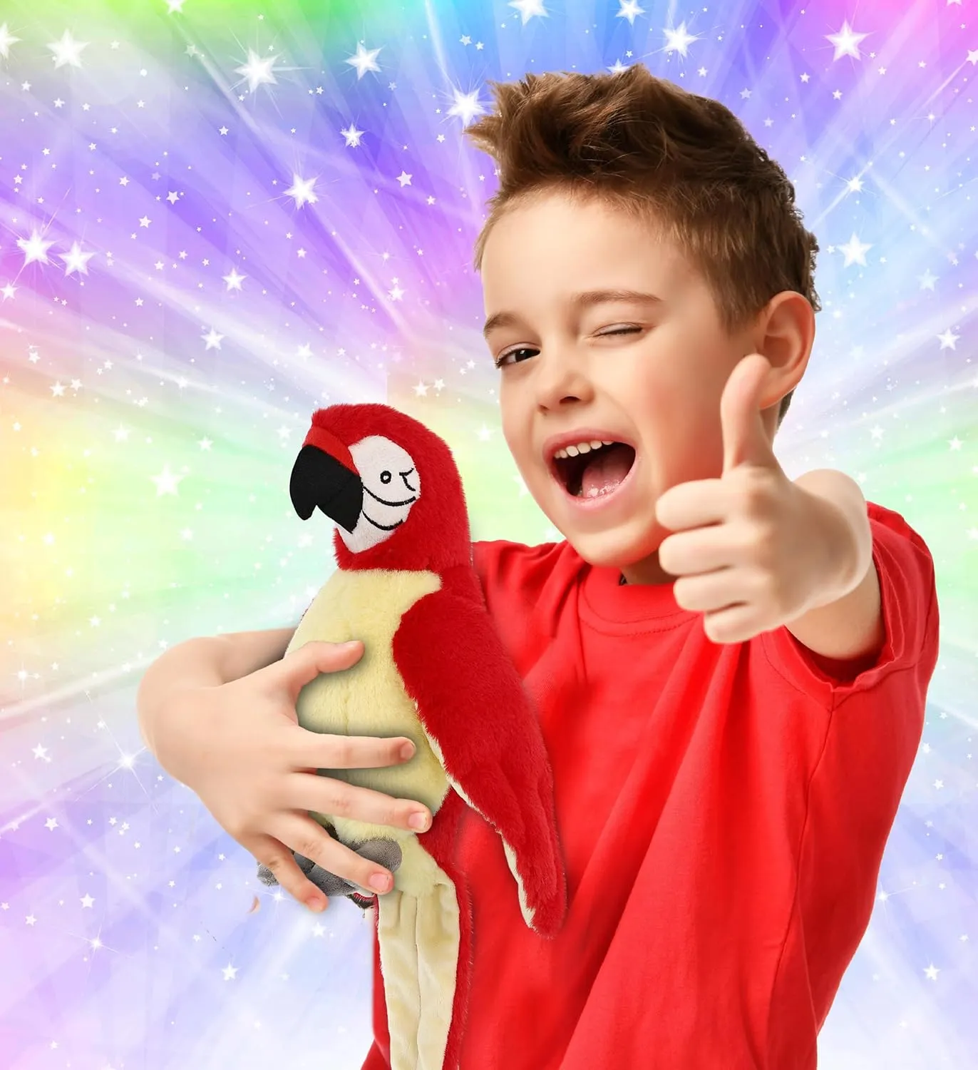 DolliBu Red Parrot Bird Super Soft Stuffed Animal, Cute Realistic Stuffed Animals for Girls, Boys, Adults Animal Gifts, Kids Nursery Decor for Newborn, Cuddly Soft Baby Plush Toys - 9 Inches