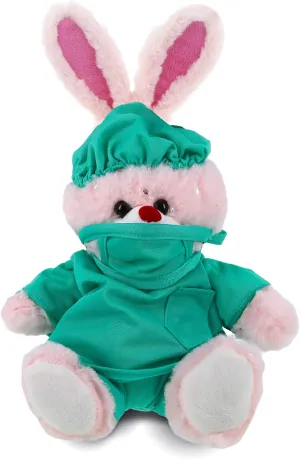 DolliBu Rose Gold Bunny Doctor Plush Toy - Super Soft Bunny Doctor Stuffed Animal Dress Up with Cute Uniform and Cap Outfit - Gift for Doctor, Nurse, Surgeon, Dentist - 8 Inch
