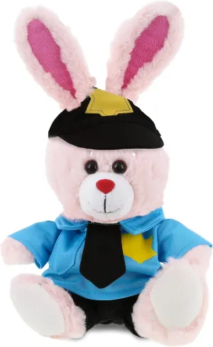 DolliBu Rose Gold Bunny Police Officer Plush Toy - Super Soft Bunny Cop Stuffed Animal Dress Up with Cute Cop Uniform and Cap Outfit - Gift with Personalization - 8 Inches