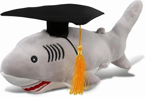 DolliBu Gray Shark Graduation Plush Toy - Baby Soft Plush Graduation Stuffed Animal Dress Up with Graduation Cap with Tassel Outfit - Gift with Personalization - 12 Inches