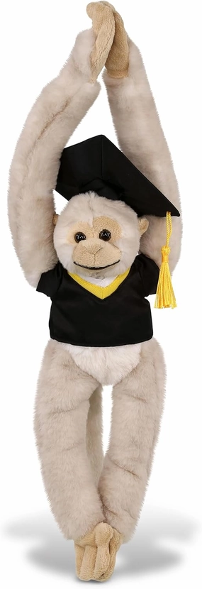 DolliBu Long Arm Hanging White Squirrel Monkey Graduation Plush Toy - Soft Graduation Stuffed Animal Dress Up Gown and Cap with Tassel - Gift with Personalization - 21 Inches