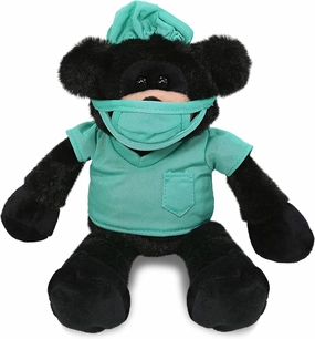 DolliBu Long Leg Black Bear Doctor Plush Toy - Super Soft Bear Doctor Stuffed Animal Dress Up with Cute Scrub Uniform and Cap Outfit - Fluffy Doctor Toy Plush Gift with Personalization - 10.5 Inches
