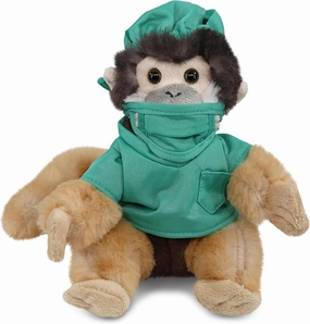 DolliBu Squirrel Monkey Doctor Plush Toy - Super Soft Squirrel Monkey Doctor Stuffed Animal Dress Up with Cute Scrub Uniform and Cap Outfit with Personalization - 12.5 Inch