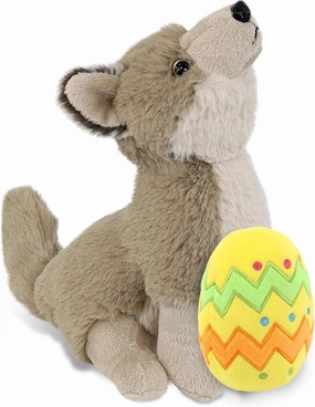 DolliBu Super Soft Howling Wolf with Yellow Easter Egg Plush and Name Personalization - Cute Stuffed Animals for Easter Basket, Easter Egg Stuffed Animal Spring Toys for Girls, Boy, Baby - 10.5 Inches