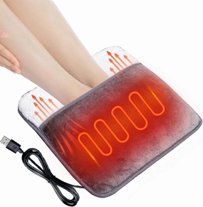 Double Sided Electric Foot Warmer for Men and Women with Non-Slip, Fast Heating Pad Machine Washable, Electric Heat Cushion Blanket Hand Warmer Under Desk Bed Office Home, Christmas Gift Grey