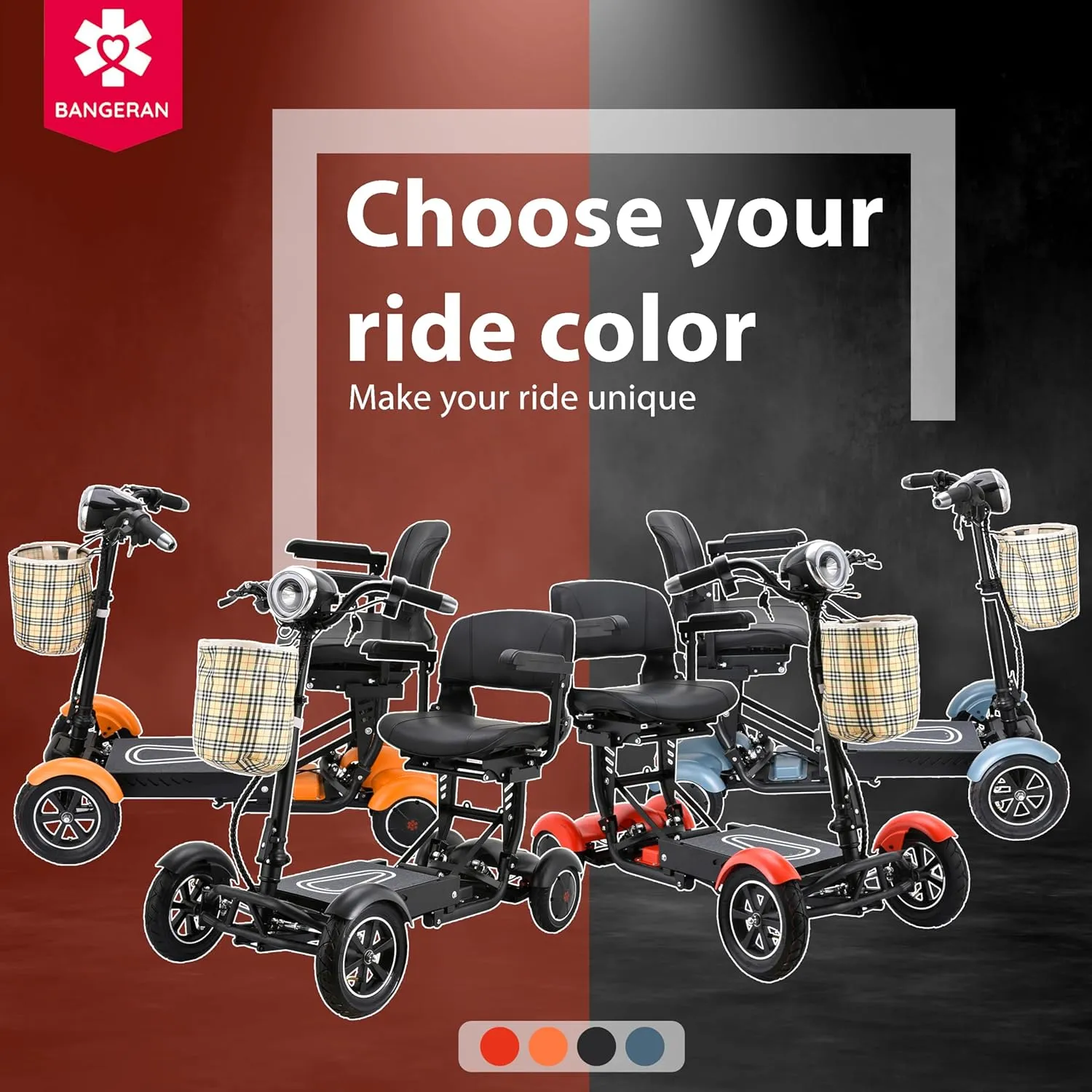 Dragon Mobile EX – Long Range Handicap Mobility Scooter (Up to 12 Miles) w/LED Lights & 3-Speed Setting, Travel Friendly & TSA FAA Compliant (Matte Red)