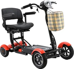 Dragon Mobile EX – Long Range Handicap Mobility Scooter (Up to 12 Miles) w/LED Lights & 3-Speed Setting, Travel Friendly & TSA FAA Compliant (Matte Red)