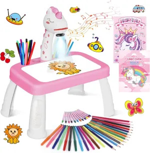 Drawing Projector for Kids, Art and Crafts, Drawing Board with Music, Color Pens, Pencils, Crayons, Scrapbook, Unicorn Sticker Book, Ideal Toy for 3  Year Old Girls & Boys (Unicorn Kit)