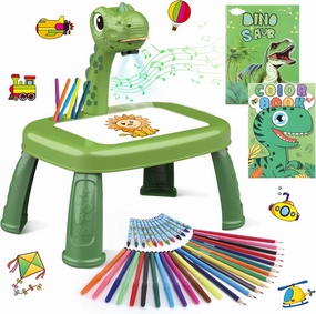Drawing Projector for Kids, Art and Crafts, Drawing Board with Music, Color Pens, Pencils, Crayons, Scrapbook, Dinosaur Sticker Book, Ideal Toy for 3  Year Old Girls & Boys (Dinosaur Kit)