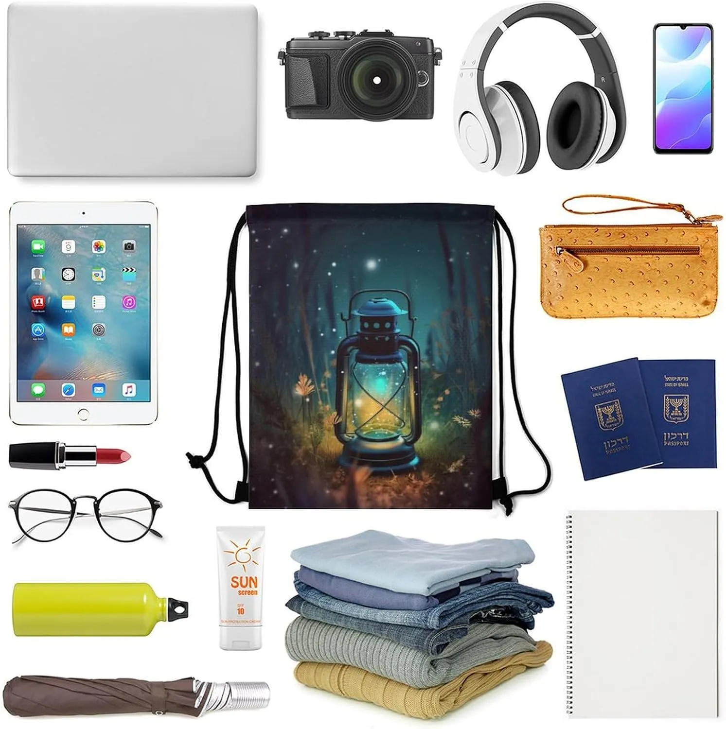 Drawstring Backpack Bulk String Bag Waterproof Drawstring Bag Fireflies And Lantern Cinch Bag Adult Gym Bag for Sport, 35*42cm