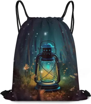 Drawstring Backpack Bulk String Bag Waterproof Drawstring Bag Fireflies And Lantern Cinch Bag Adult Gym Bag for Sport, 35*42cm