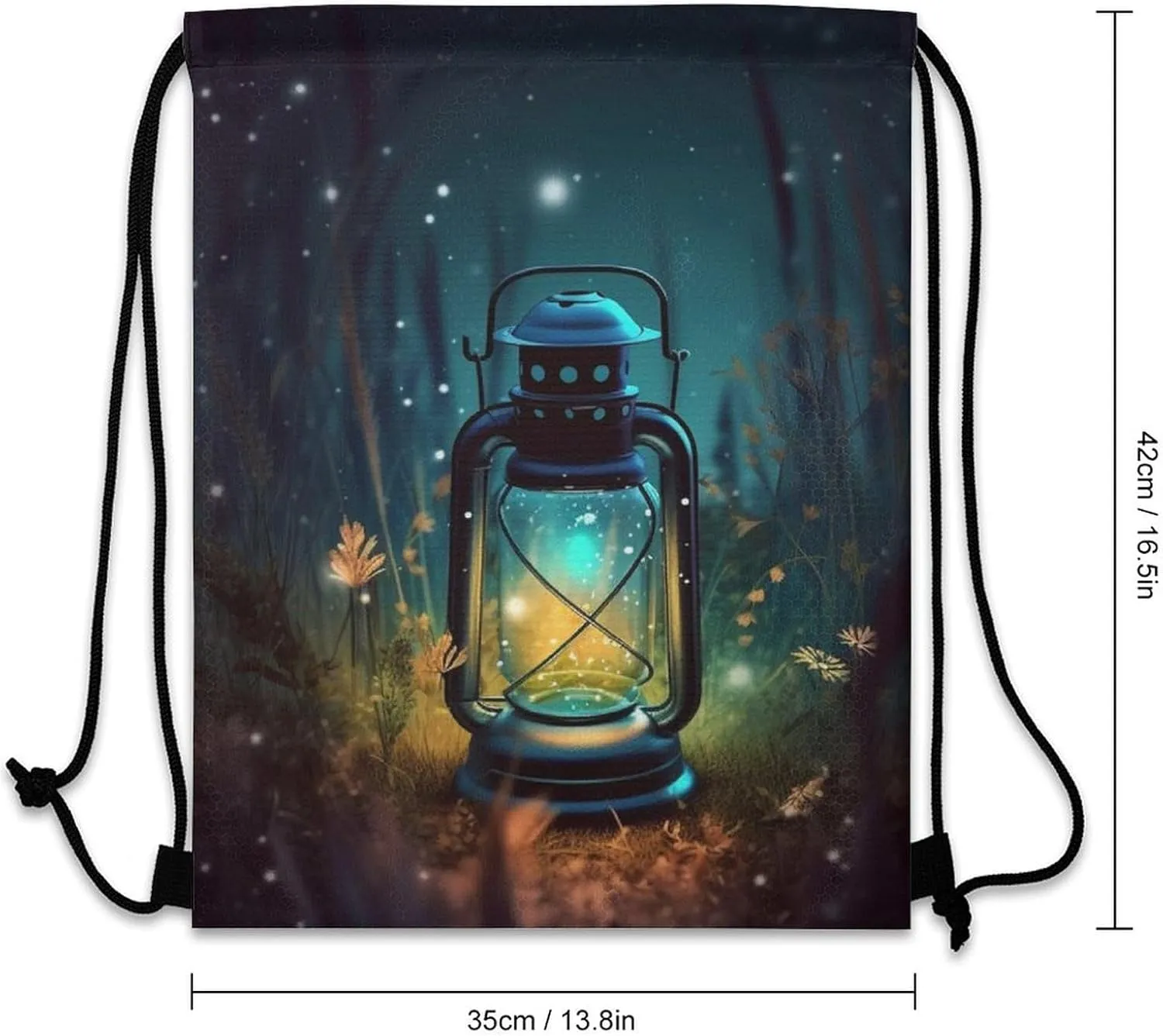 Drawstring Backpack Bulk String Bag Waterproof Drawstring Bag Fireflies And Lantern Cinch Bag Adult Gym Bag for Sport, 35*42cm