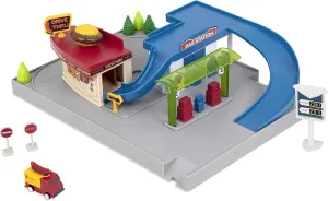 Driven by Battat – Gas Station & Drive-Thru Restaurant Playset – Toy Car Accessories for Kids – 5-Piece Set with Toy Food Truck – Toy Car Playset – 3 Years   – Pocket Dine & Drive Pit Stop (5pc)