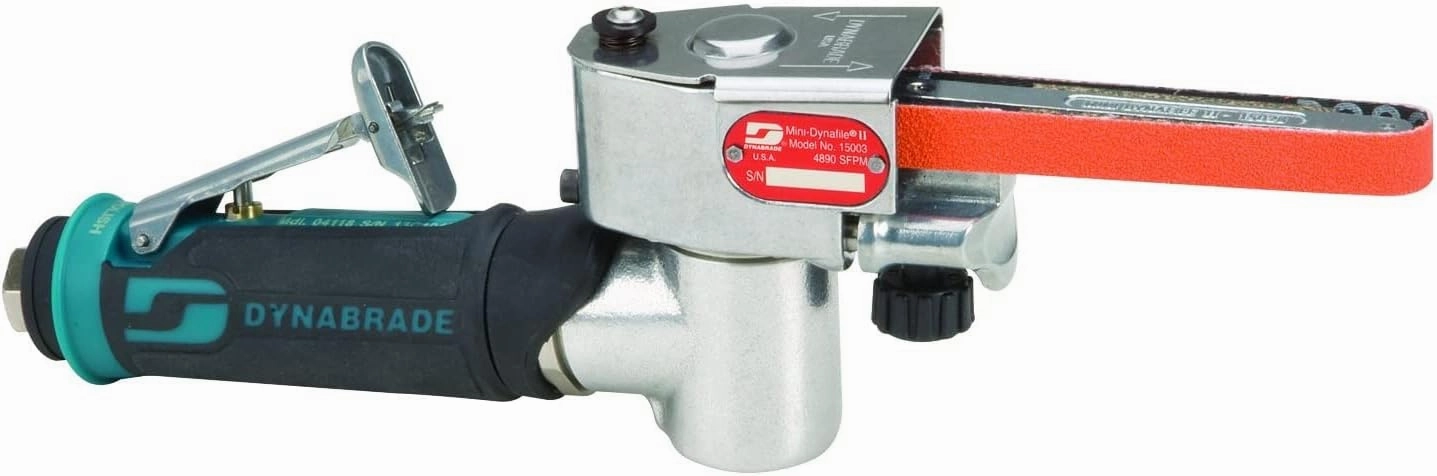 Dynabrade (15003) Mini-Dynafile II Abrasive Belt Tool | 0.4 hp 25,000 RPM Pneumatic Motor, 7 Degree Offset | For 1/8"-1/2" (3-13 mm) Wide x 12" (305 mm) Long Belts