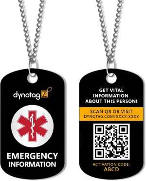 Dynotag SuperAlert™ Medical Alert Necklace for Men & Women | Smart Medical ID with Detailed Online Profile | Military Style Steel Medical ID with Detailed Online Profile, with Lifetime Subscription