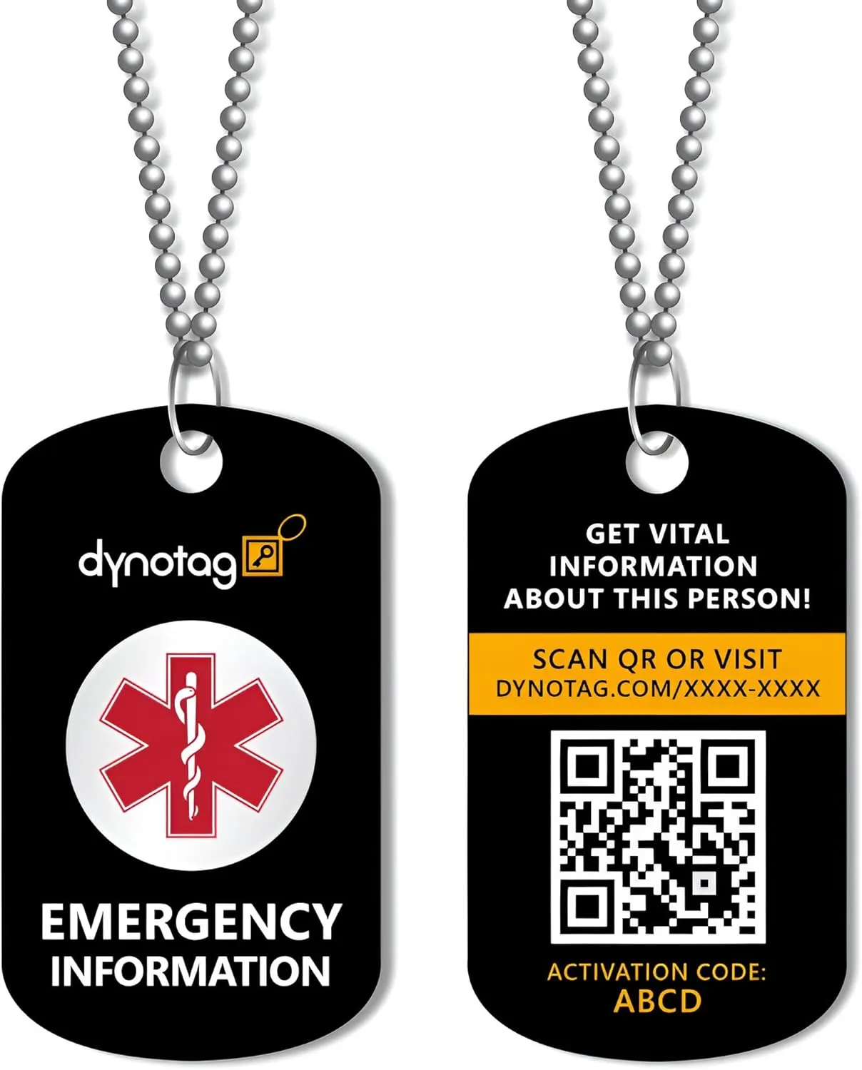 Dynotag SuperAlert™ Medical Alert Necklace for Men & Women | Smart Medical ID with Detailed Online Profile | Military Style Steel Medical ID with Detailed Online Profile, with Lifetime Subscription