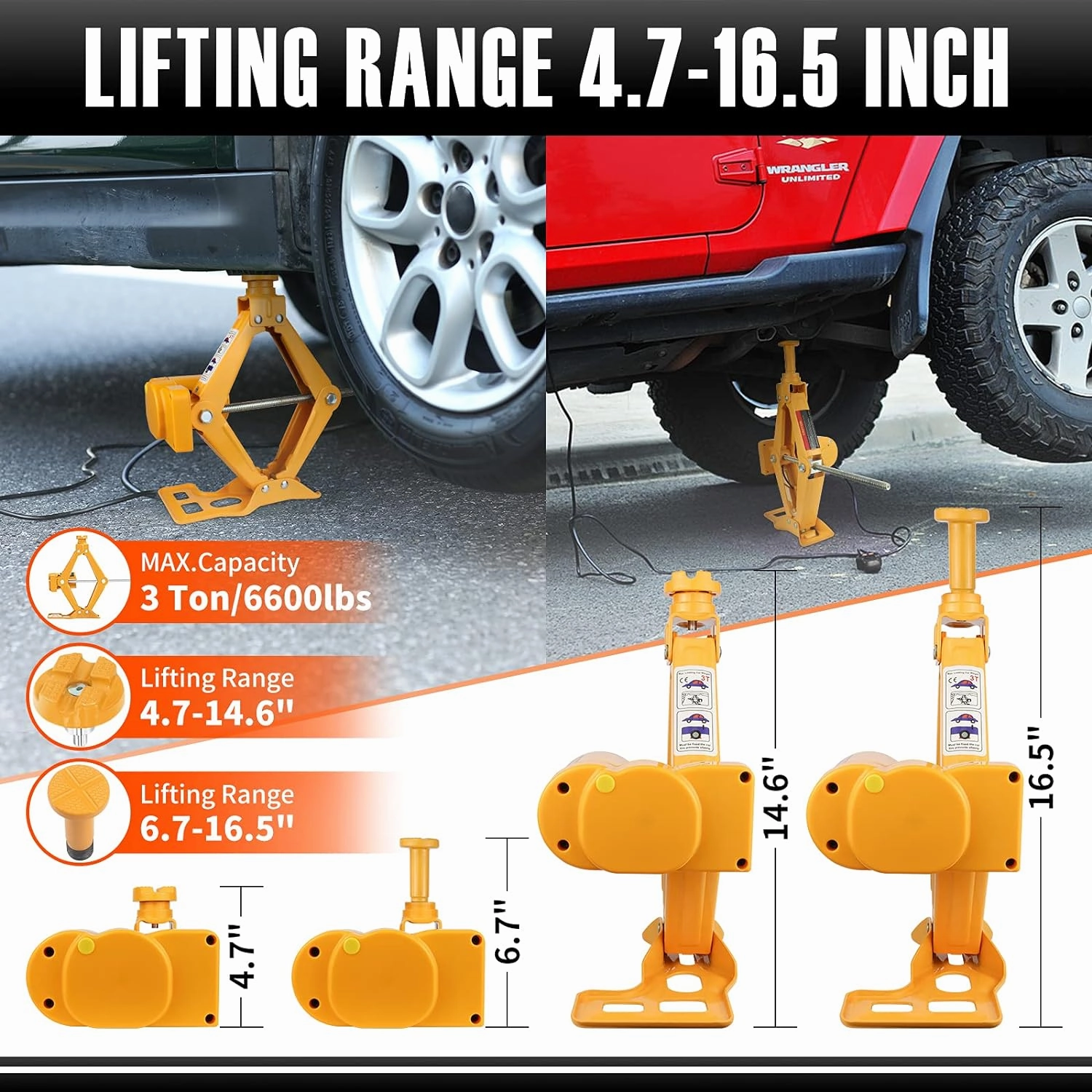 E-HEELP Electric Scissor Car Jack - 3 Ton 12V with Impact Wrench for SUV, Sedan & Tire Changing