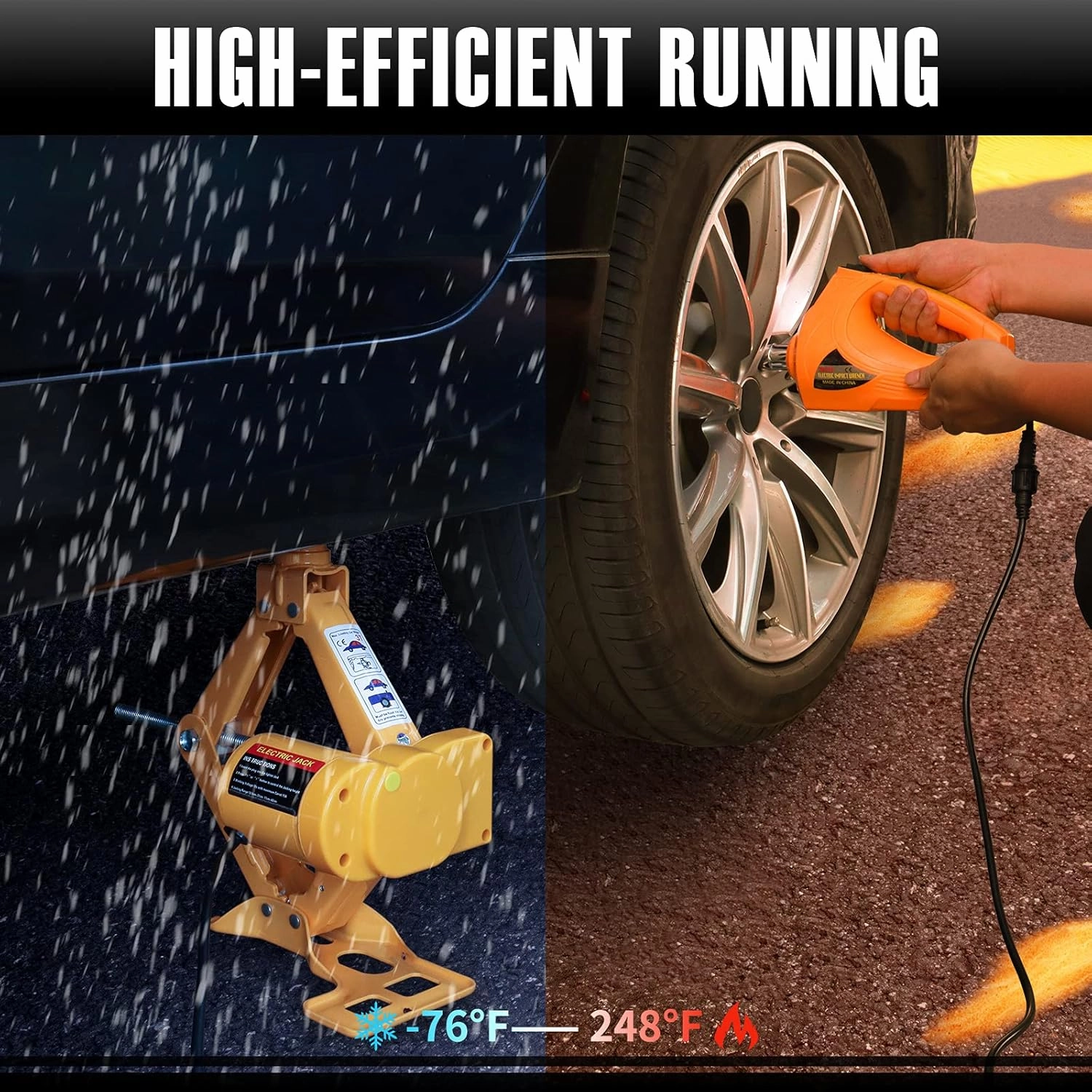 E-HEELP Electric Scissor Car Jack - 3 Ton 12V with Impact Wrench for SUV, Sedan & Tire Changing