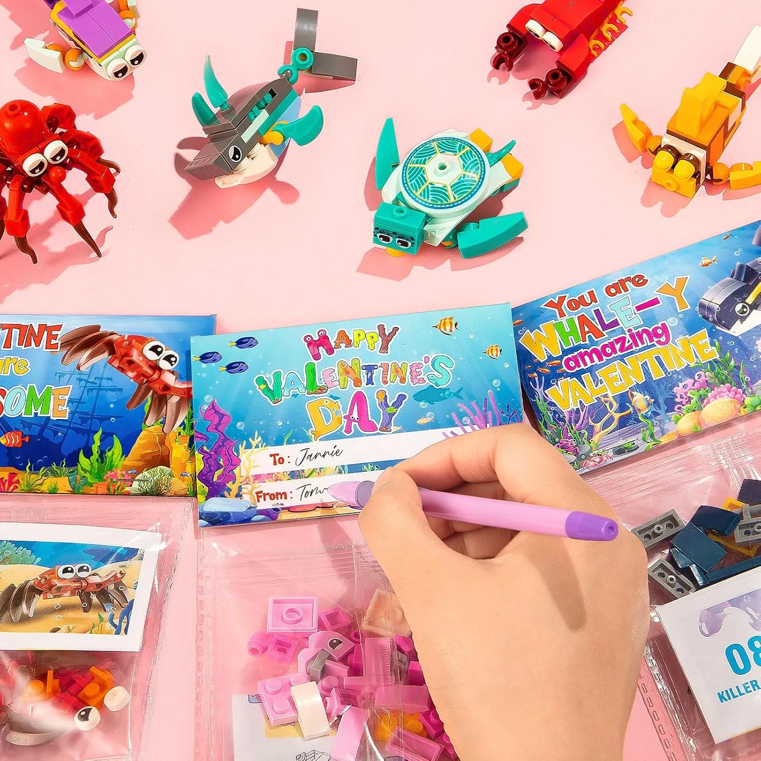 Easter Basket Stuffers Easter Gifts for Kids, 24 Pack Sea Animal Building Block Toy with Card Easter Basket Stuffer for Teen Boy Girl, Prefilled Easter Egg Fillers Kids Party Favor Goodies Bag