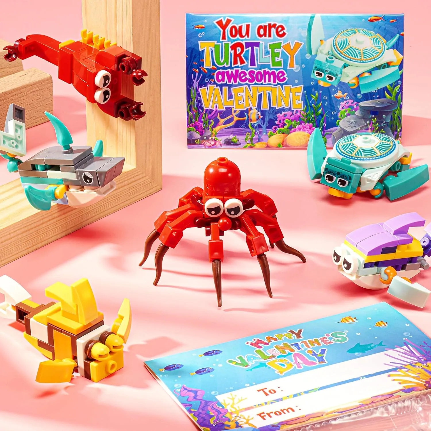 Easter Basket Stuffers Easter Gifts for Kids, 24 Pack Sea Animal Building Block Toy with Card Easter Basket Stuffer for Teen Boy Girl, Prefilled Easter Egg Fillers Kids Party Favor Goodies Bag