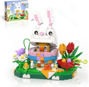 Easter Bunny Eggs and Chick Building Toy Set, Cute Rabbit Easter Basket Stuffers Building Blocks, Easter Decorations Gifts for Kids Adults Boys Girls 8  (400 Pcs)