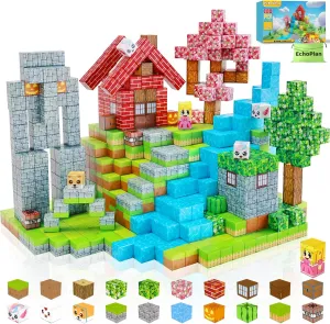 EchoPlan Magnetic Blocks, 100PCS Magnetic Building Blocks to Build a 3D World, STEM Sensory Construction Stacking Magnet Blocks Toy for Kids Ages 3 , Boys and Girls Christmas Birthday Gifts