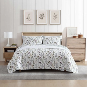 Eddie Bauer - King Quilt Set, Reversible Cotton Bedding with Matching Shams, Classic Floral Home Decor with Plaid Reverse (Flower Field Green, King)