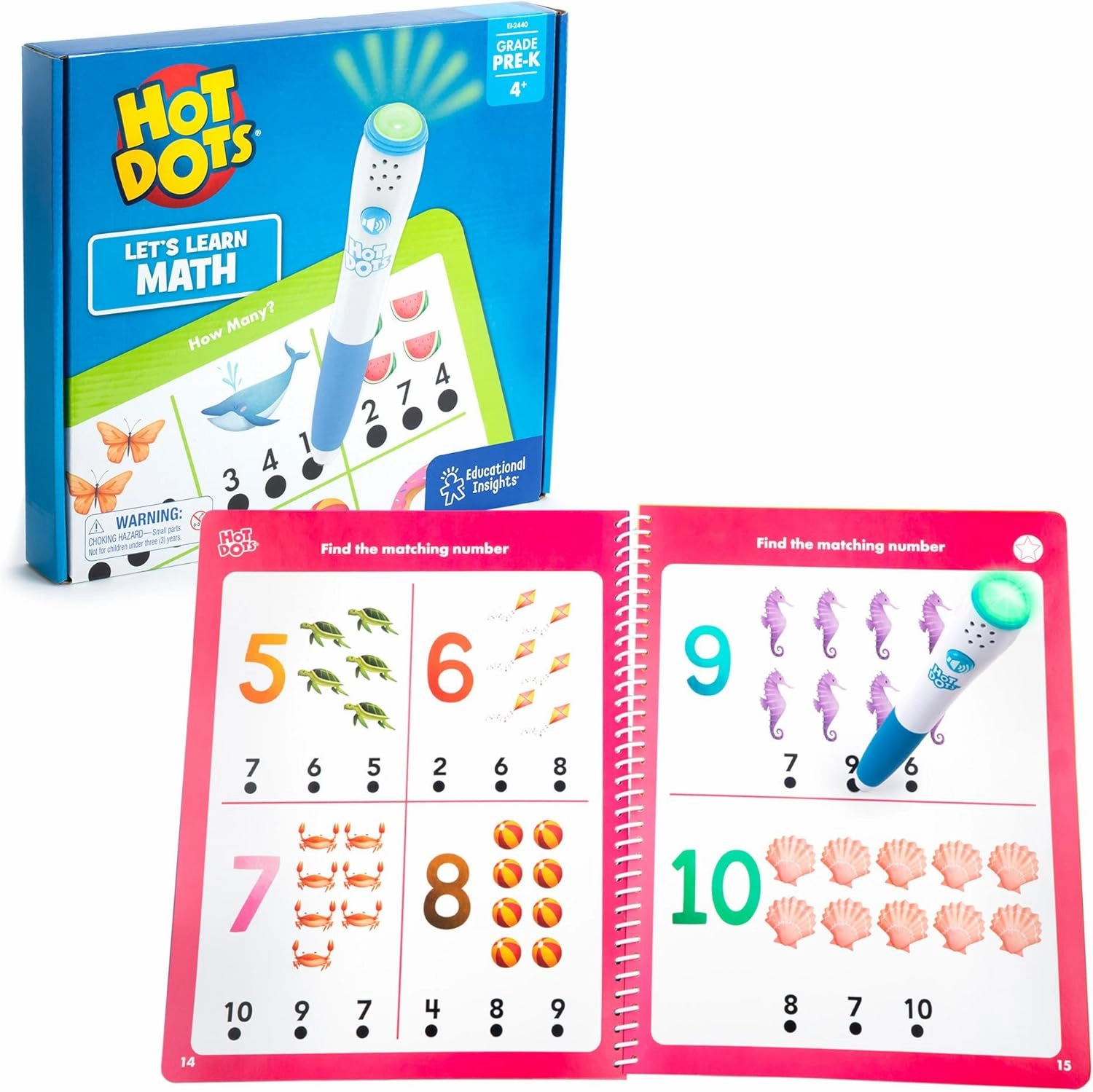 Educational Insights Hot Dots Let's Learn Pre-K Math - Preschool Math Workbook to Learn Counting & Colors with Interactive Activities, Classroom Essentials, Ages 3 