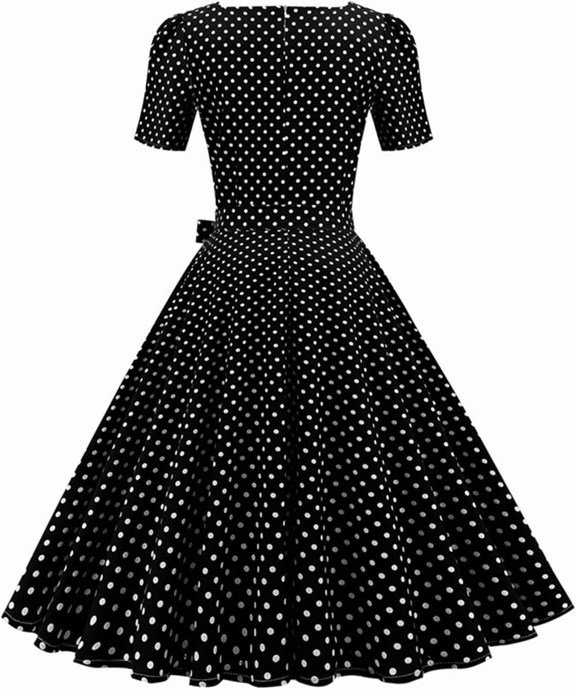 EFOFEI Women's Audrey Hepburn Style Dress Polka Dot Short Sleeve Cocktail Dress Vintage Elegant Dress with Belt