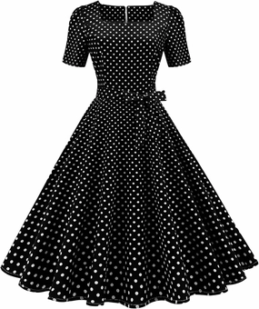 EFOFEI Women's Audrey Hepburn Style Dress Polka Dot Short Sleeve Cocktail Dress Vintage Elegant Dress with Belt