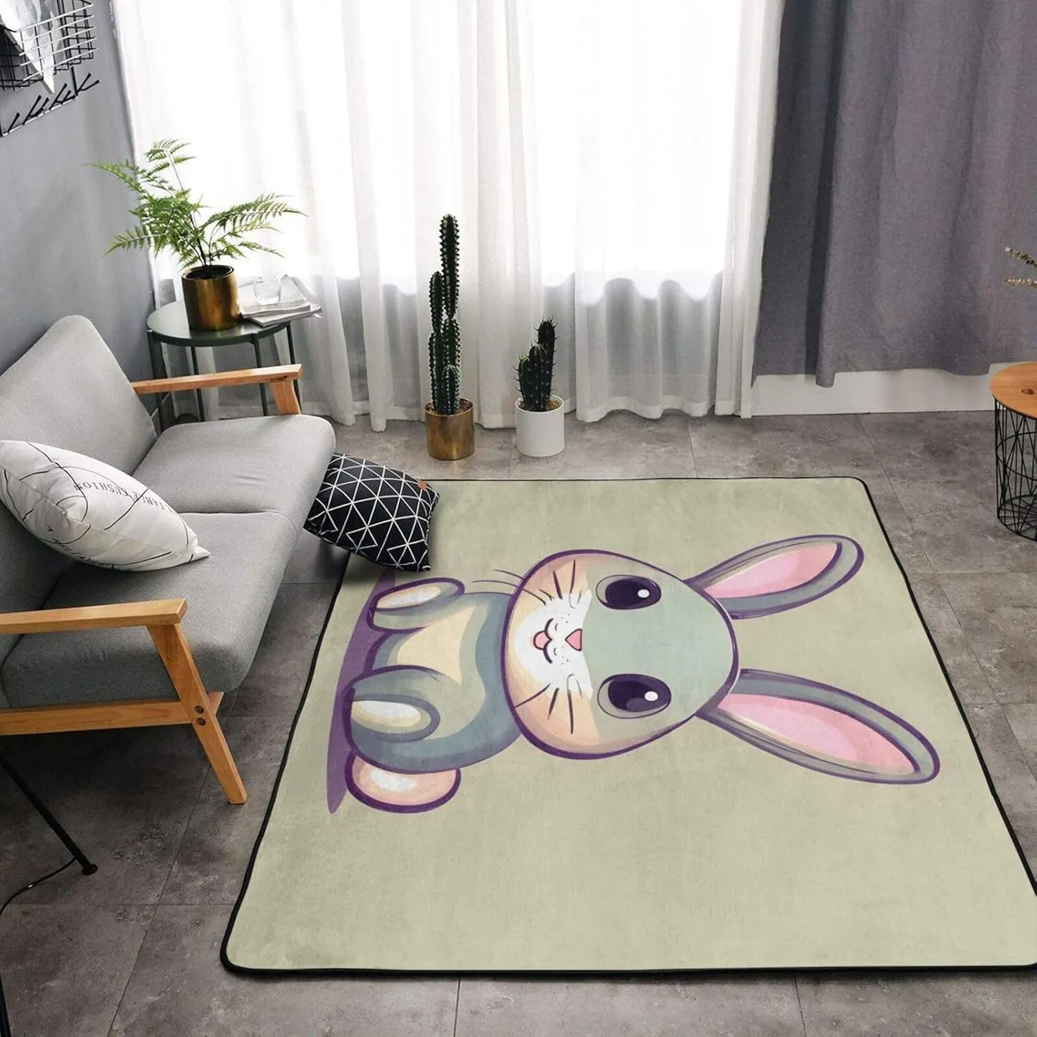 EkcoS Cute Little Bunny Large Area Rugs for Living Room, Super Soft Fluffy Modern Bedroom Rug,Soft Plush Furry Bedside Rug,(63x48in)