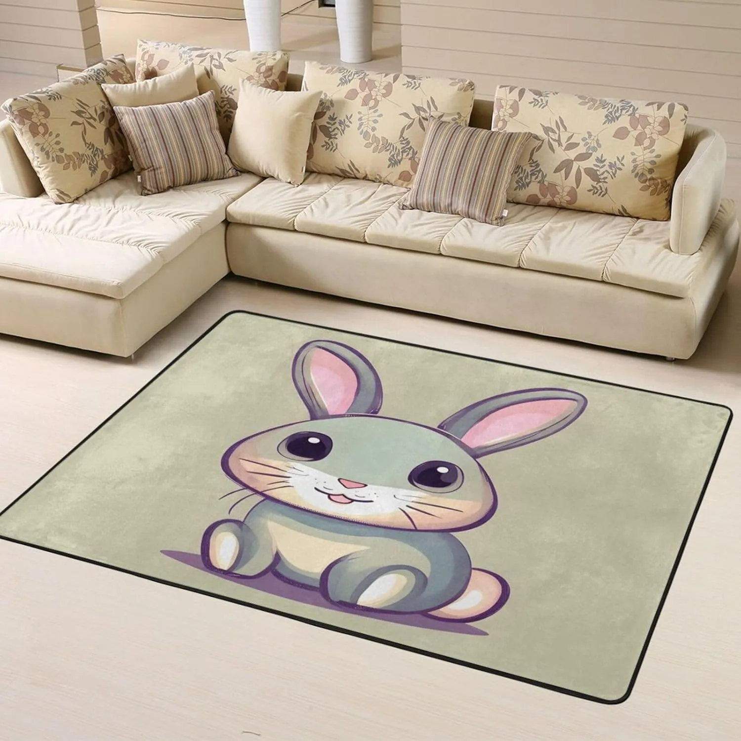 EkcoS Cute Little Bunny Large Area Rugs for Living Room, Super Soft Fluffy Modern Bedroom Rug,Soft Plush Furry Bedside Rug,(63x48in)