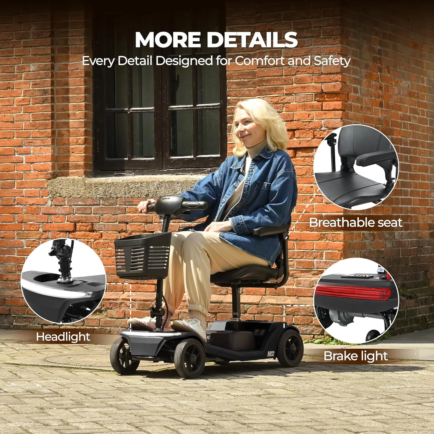 Electric Foldable Mobility Scooter for Adults 4 Wheel Mobility, 330lbs Max Weight,10-15miles Per Charge Electric Powered Wheelchair Power Scooters Black